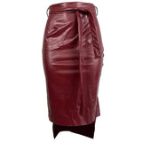Knotted PU Leather Slit Skirt Wine Red Women's Bottoms - Tophatter Daily Deals