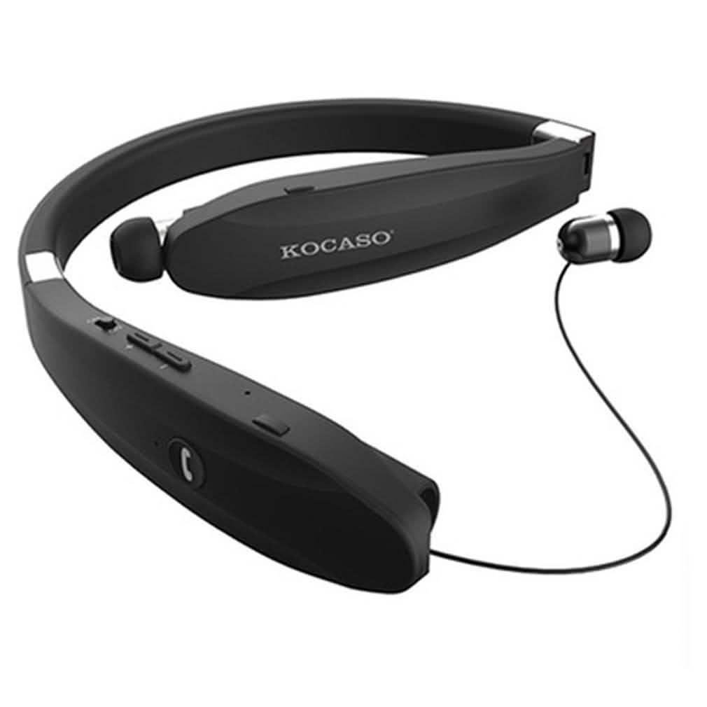 Kocaso Foldable Wireless Neckband Sweatproof Headset Black Headphones - Tophatter Daily Deals