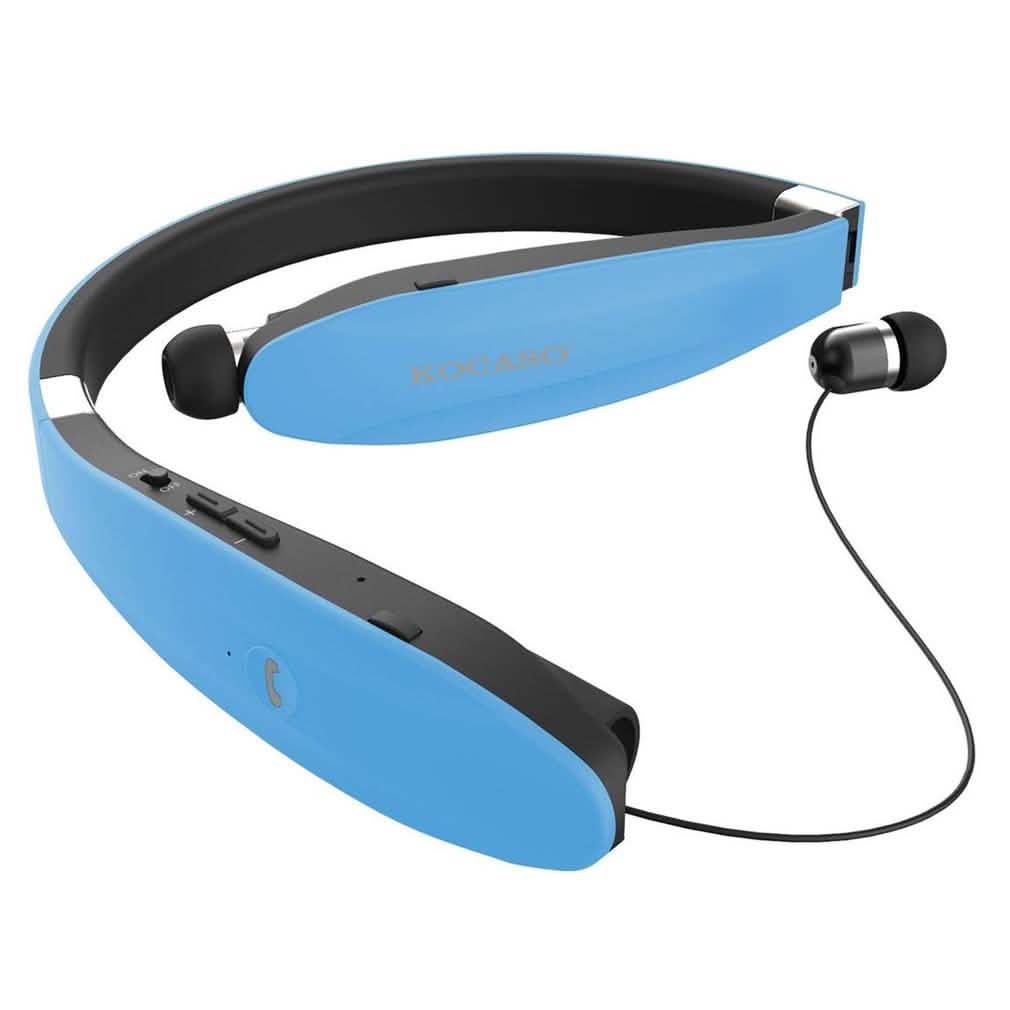 Kocaso Foldable Wireless Neckband Sweatproof Headset Blue Headphones - Tophatter Daily Deals