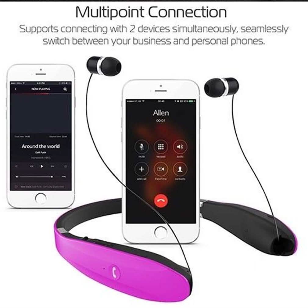 Kocaso Foldable Wireless Neckband Sweatproof Headset Headphones - Tophatter Daily Deals