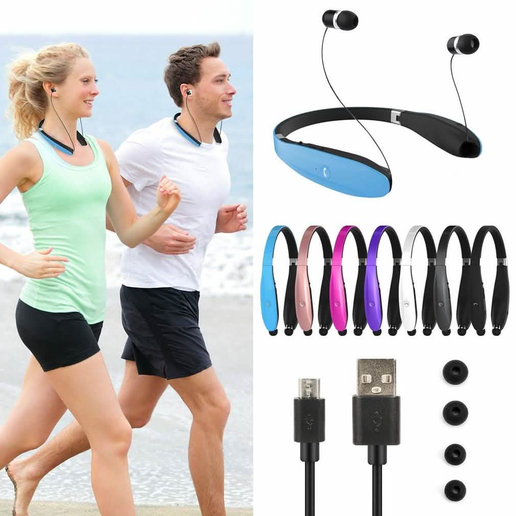 Kocaso Foldable Wireless Neckband Sweatproof Headset Headphones - Tophatter Daily Deals