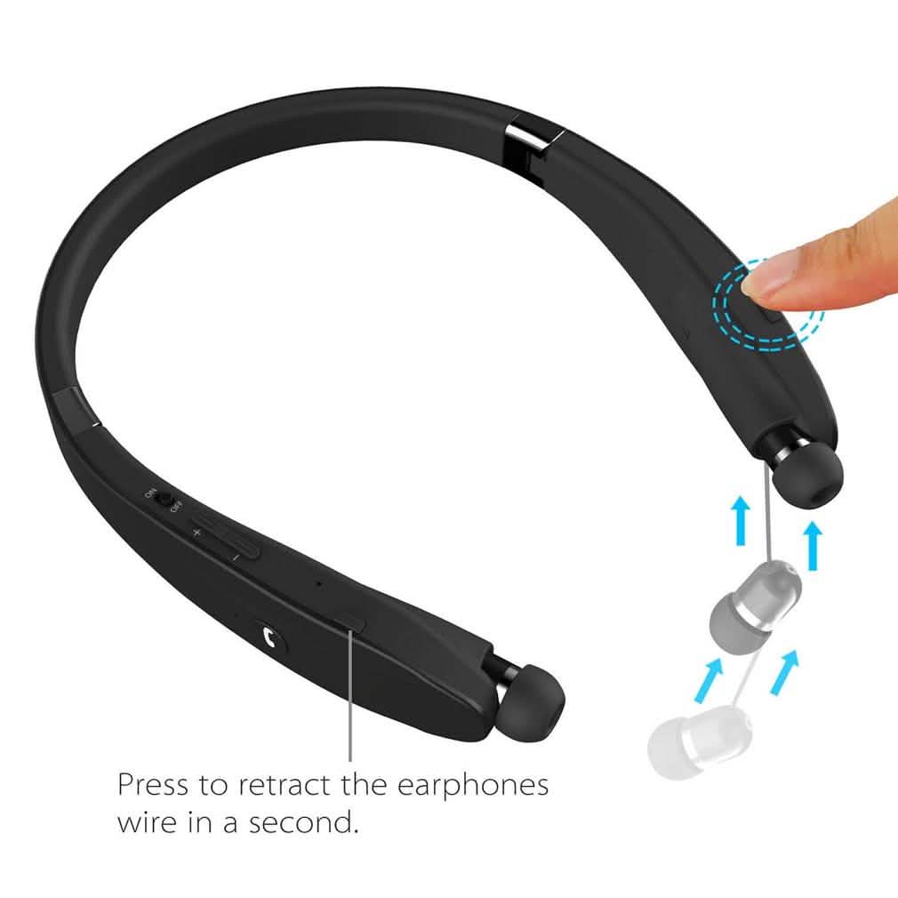 Kocaso Foldable Wireless Neckband Sweatproof Headset Headphones - Tophatter Daily Deals