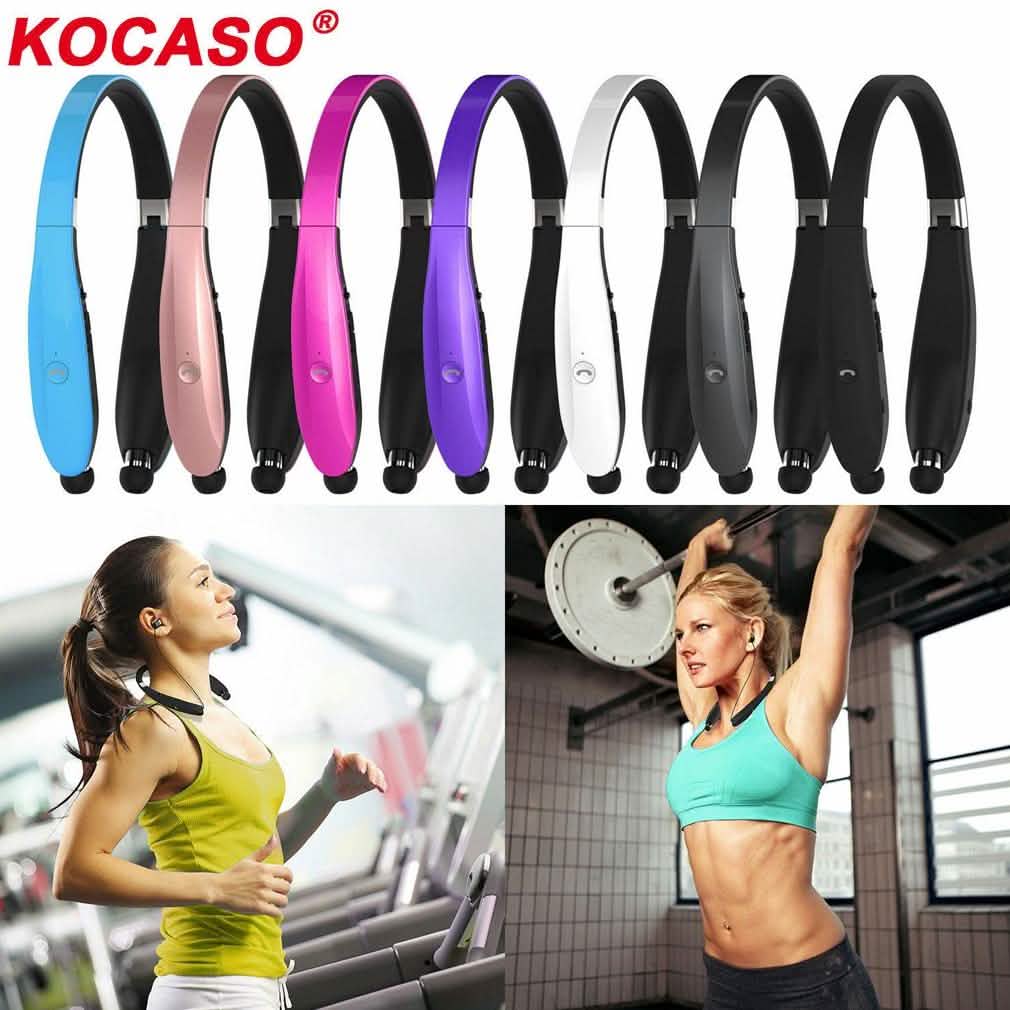 Kocaso Foldable Wireless Neckband Sweatproof Headset Headphones - Tophatter Daily Deals
