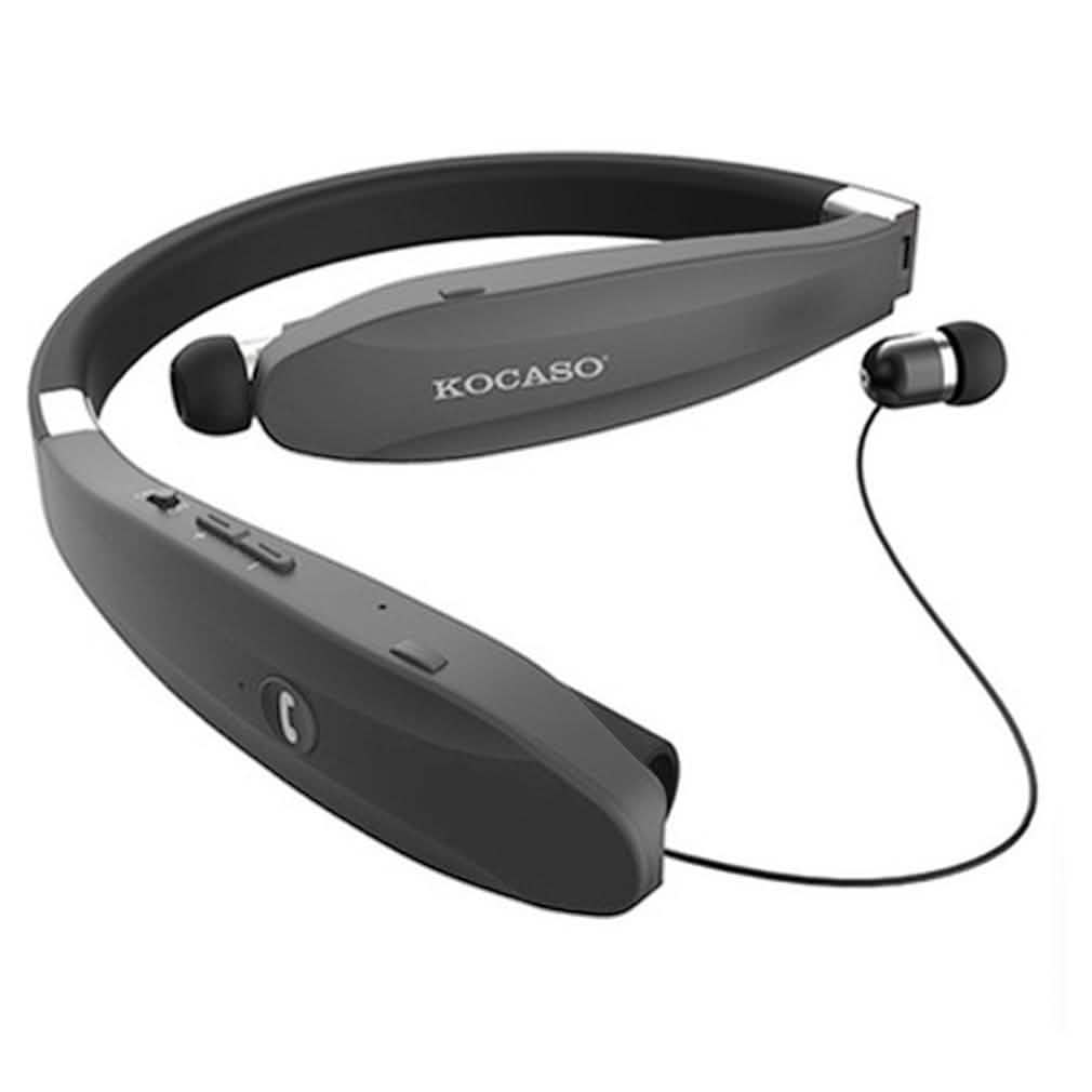 Kocaso Foldable Wireless Neckband Sweatproof Headset Dark Gray Headphones - Tophatter Daily Deals