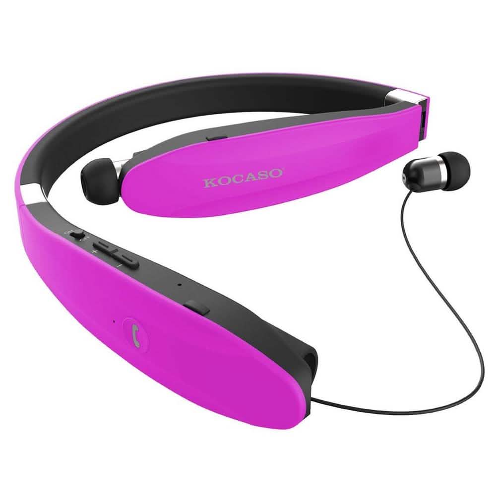 Kocaso Foldable Wireless Neckband Sweatproof Headset Hot Pink Headphones - Tophatter Daily Deals