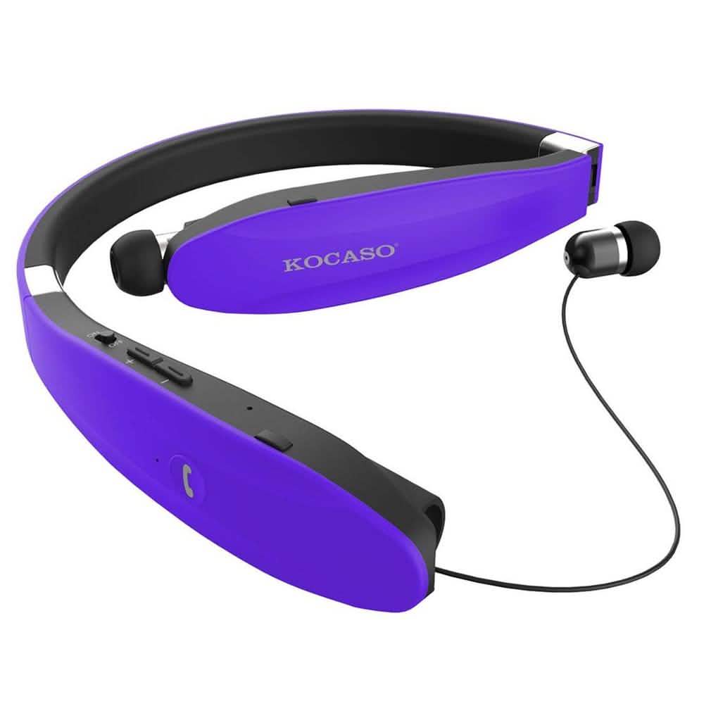 Kocaso Foldable Wireless Neckband Sweatproof Headset Purple Headphones - Tophatter Daily Deals