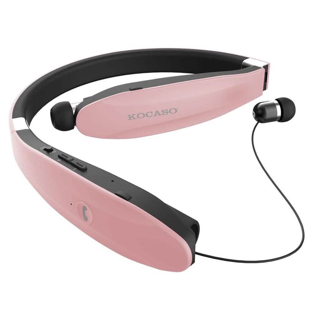 Kocaso Foldable Wireless Neckband Sweatproof Headset Rose Gold Headphones - Tophatter Daily Deals