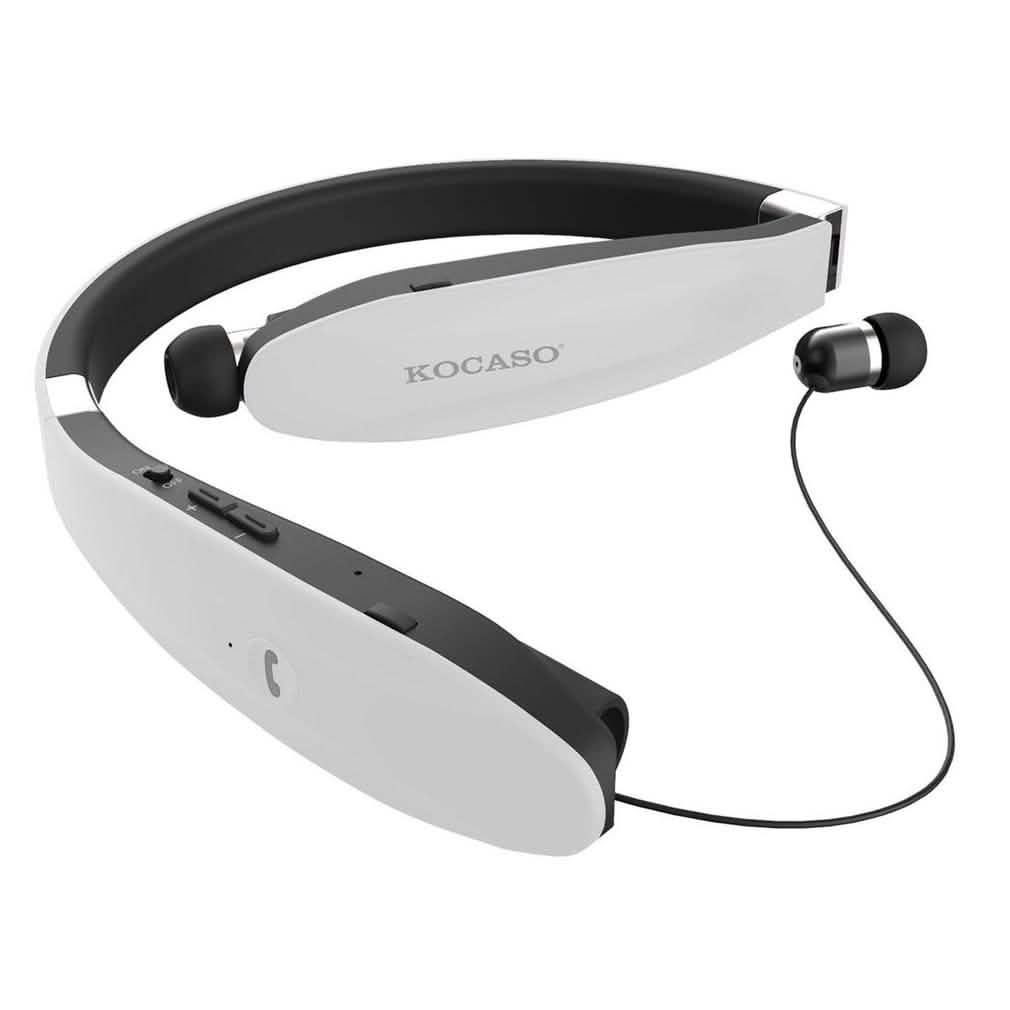 Kocaso Foldable Wireless Neckband Sweatproof Headset White Headphones - Tophatter Daily Deals