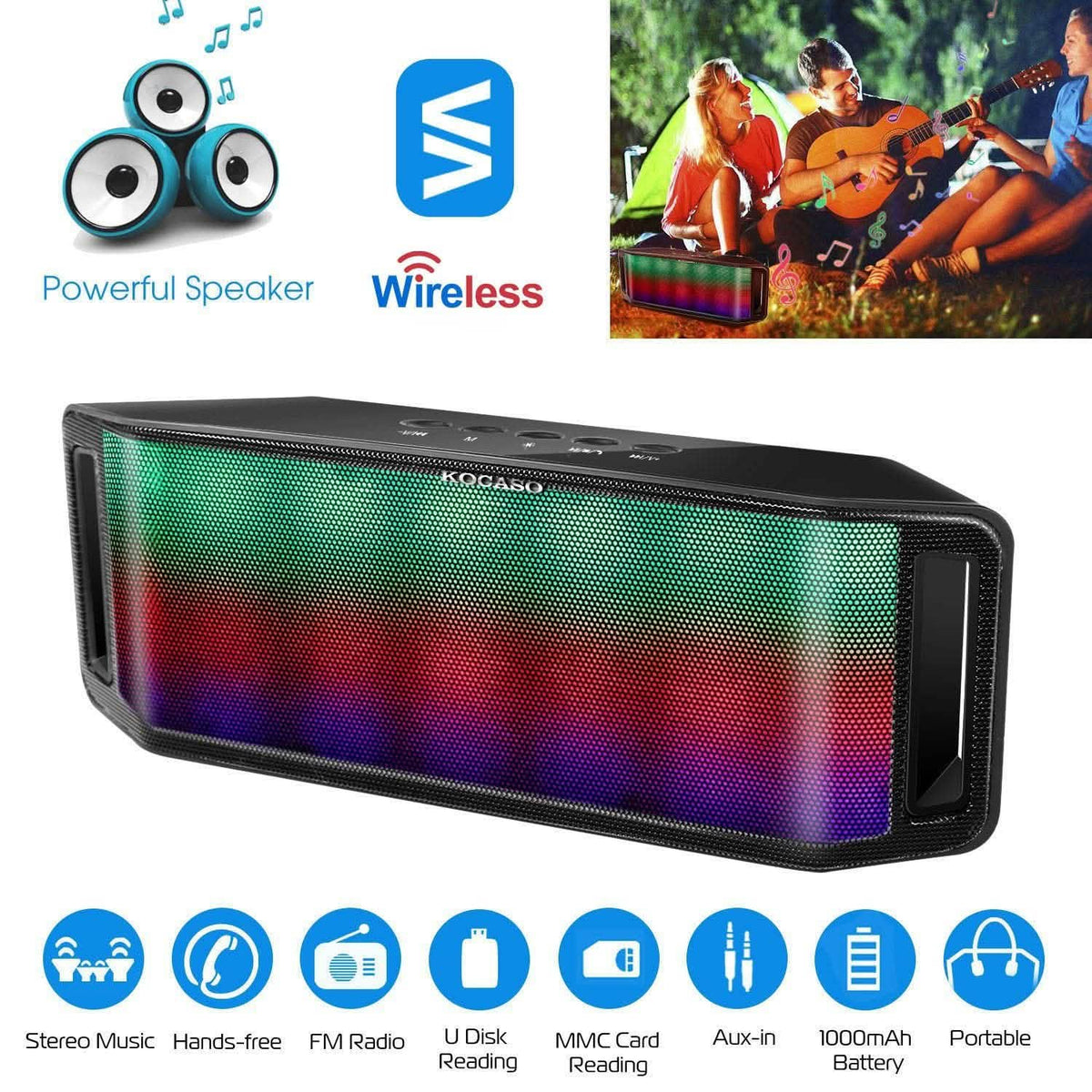 KOCASO LED Wireless Speaker Dynamic Multicolor Hands-Free Speakers - Tophatter Daily Deals