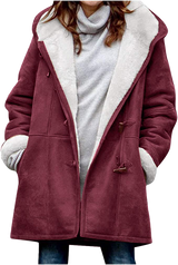 Warm Womens Winter Jacket - Hooded Mid-Thigh, Suede Red - Tophatter Daily Deals