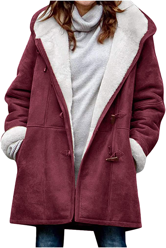Warm Womens Winter Jacket - Hooded Mid-Thigh, Suede Red - Tophatter Daily Deals