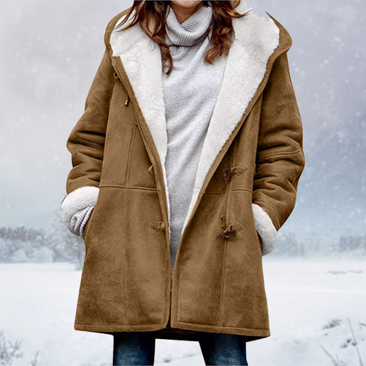 Warm Womens Winter Jacket - Hooded Mid-Thigh, Suede Brown - Tophatter Daily Deals