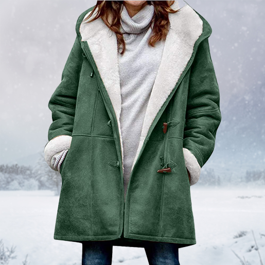 Warm Womens Winter Jacket - Hooded Mid-Thigh, Suede Green - Tophatter Daily Deals