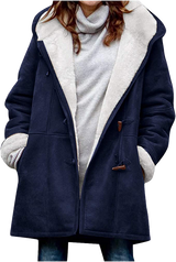 Warm Womens Winter Jacket - Hooded Mid-Thigh, Suede Navy blue - Tophatter Daily Deals