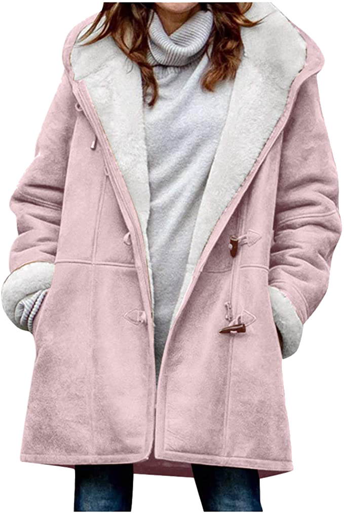 Warm Womens Winter Jacket - Hooded Mid-Thigh, Suede Pink - Tophatter Daily Deals
