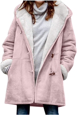 Warm Womens Winter Jacket - Hooded Mid-Thigh, Suede Pink - Tophatter Daily Deals