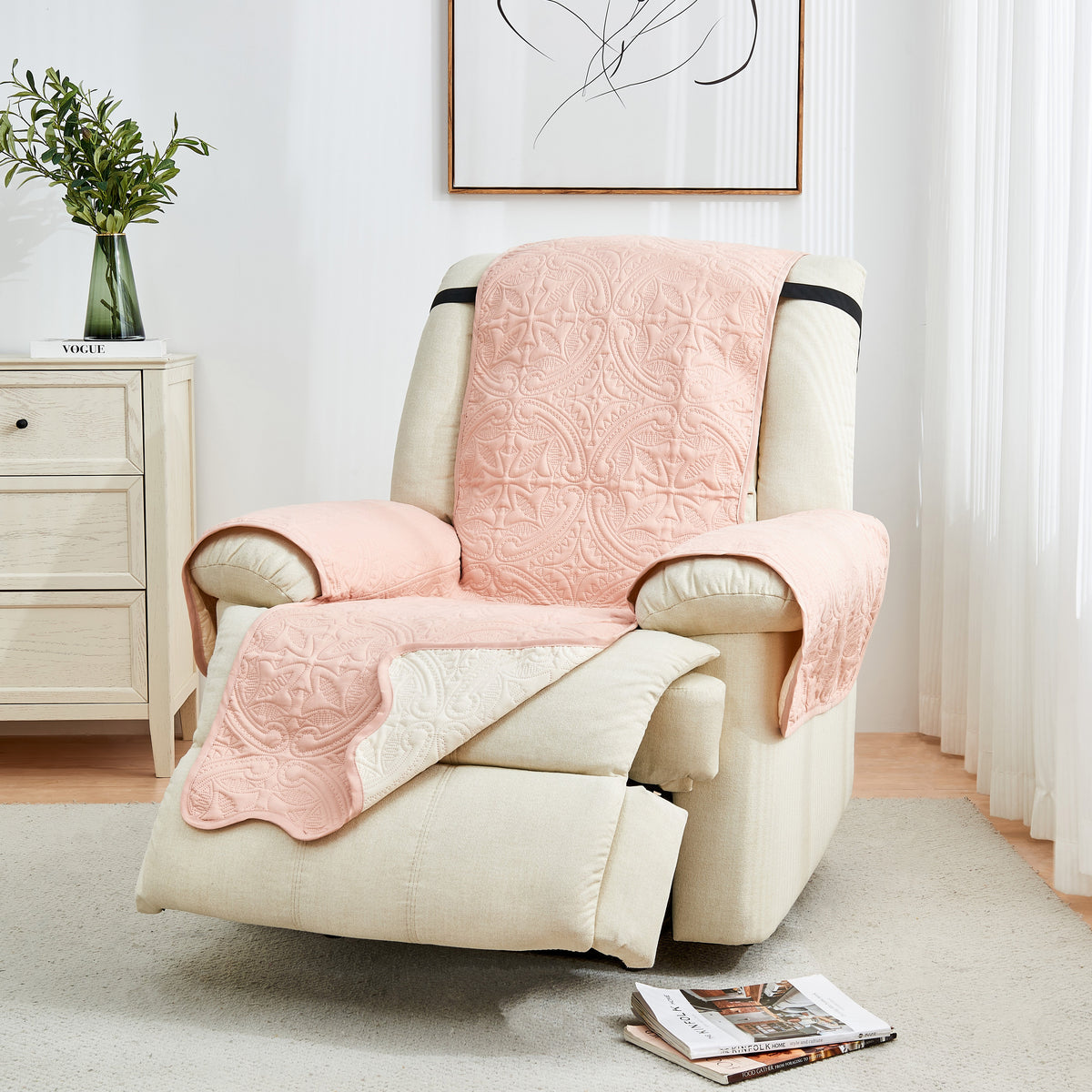 Medallion Solid Furniture Protector - Elenor Collection Recliner Dusty Rose Taupe Furniture & Decor - Tophatter Daily Deals