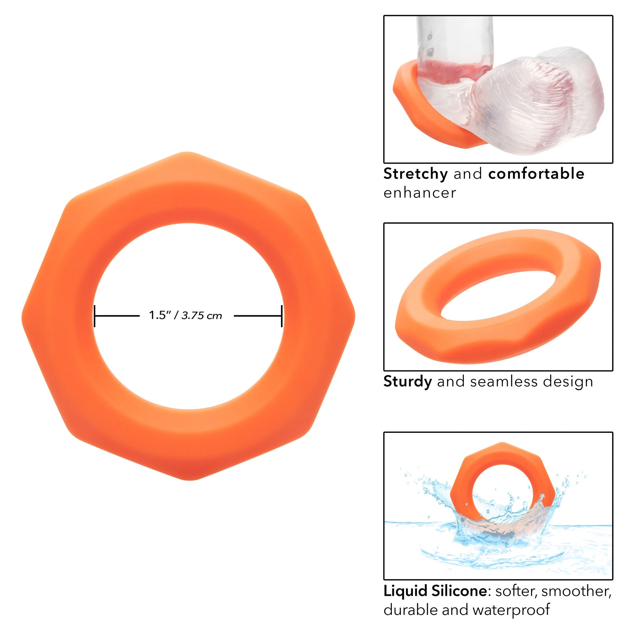 Alpha Liquid Silicone Sexagon Ring Orange Stretchy Comfortable Enhancer > Cock Ring > Single - Tophatter Daily Deals