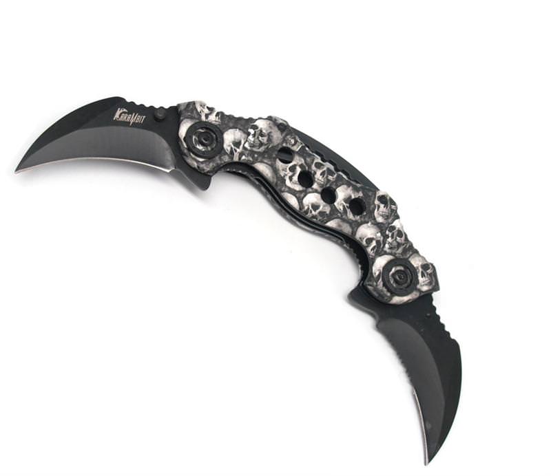 Double Trouble Dual Blade Karambit Assisted Open Knife - White Skull Camo Collectible Weapons - Tophatter Daily Deals