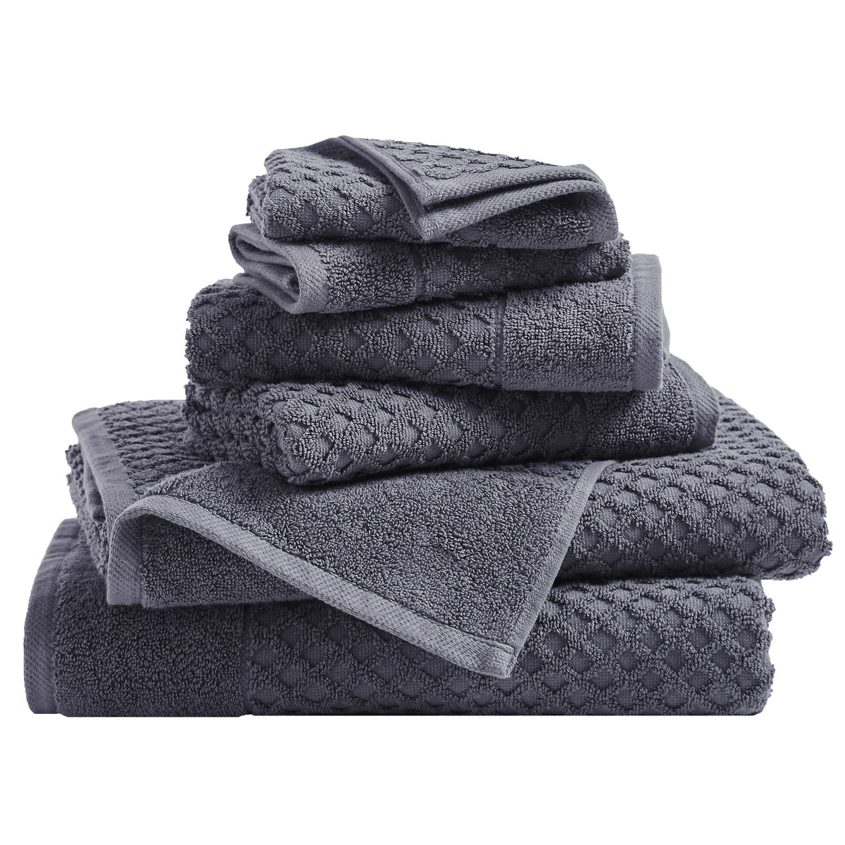 Cotton Diamond Waffle Weave Bath Towel Set - Grayson Collection 6 Piece Set Stone Blue Bath - Tophatter Daily Deals