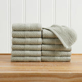 100% Cotton Woven Texture Bath Towel Set - Marbella Collection Washcloth (Pack of 12) Eucalyptus Bath - Tophatter Daily Deals