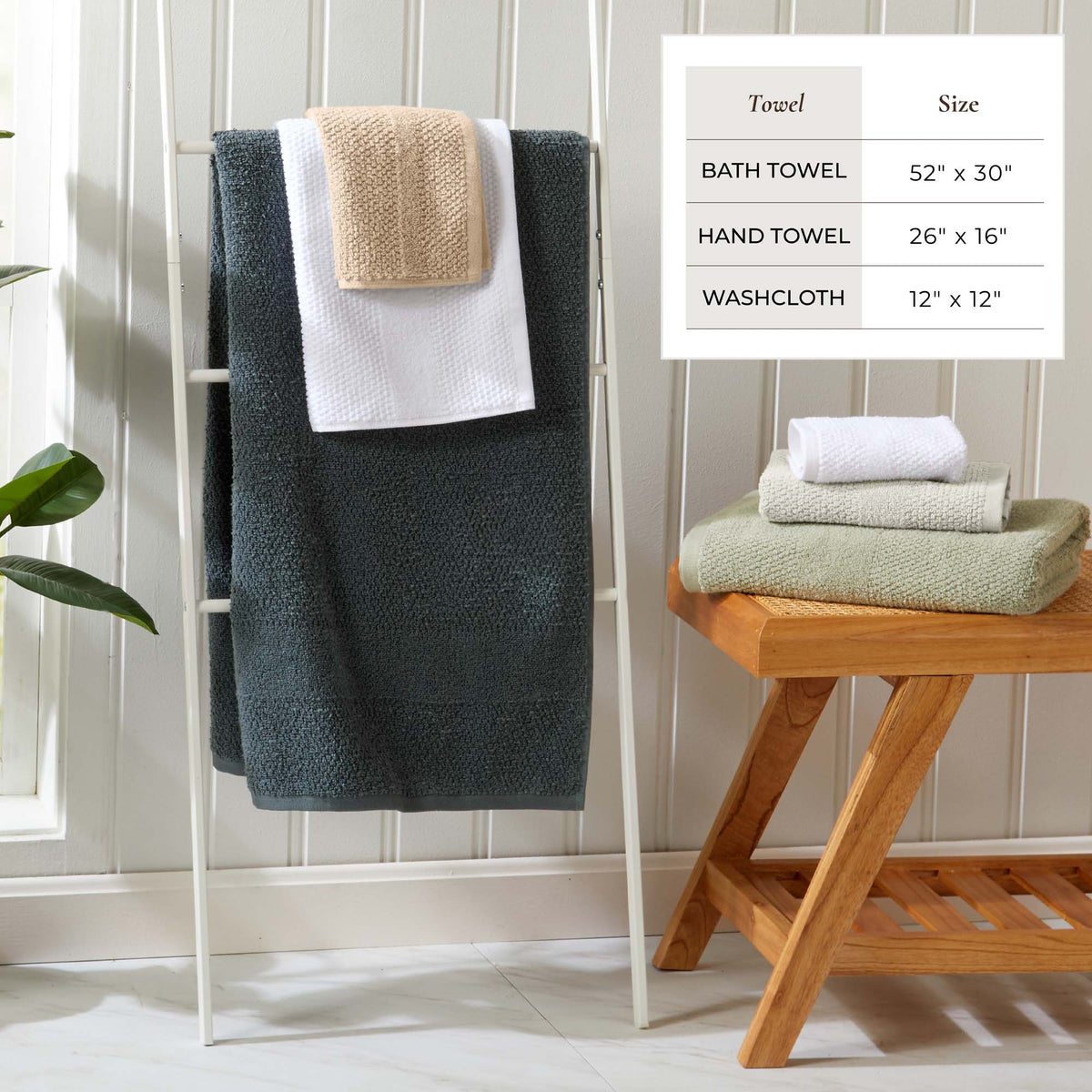 100% Cotton Woven Texture Bath Towel Set - Marbella Collection Bath - Tophatter Daily Deals