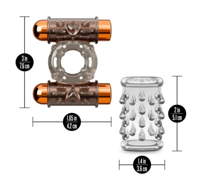 Stay Hard Vibrating Cock Ring Set With Dual Bullets Textured Sheath - Cock Ring Set > Cock Ring > Sets - Tophatter Daily Deals