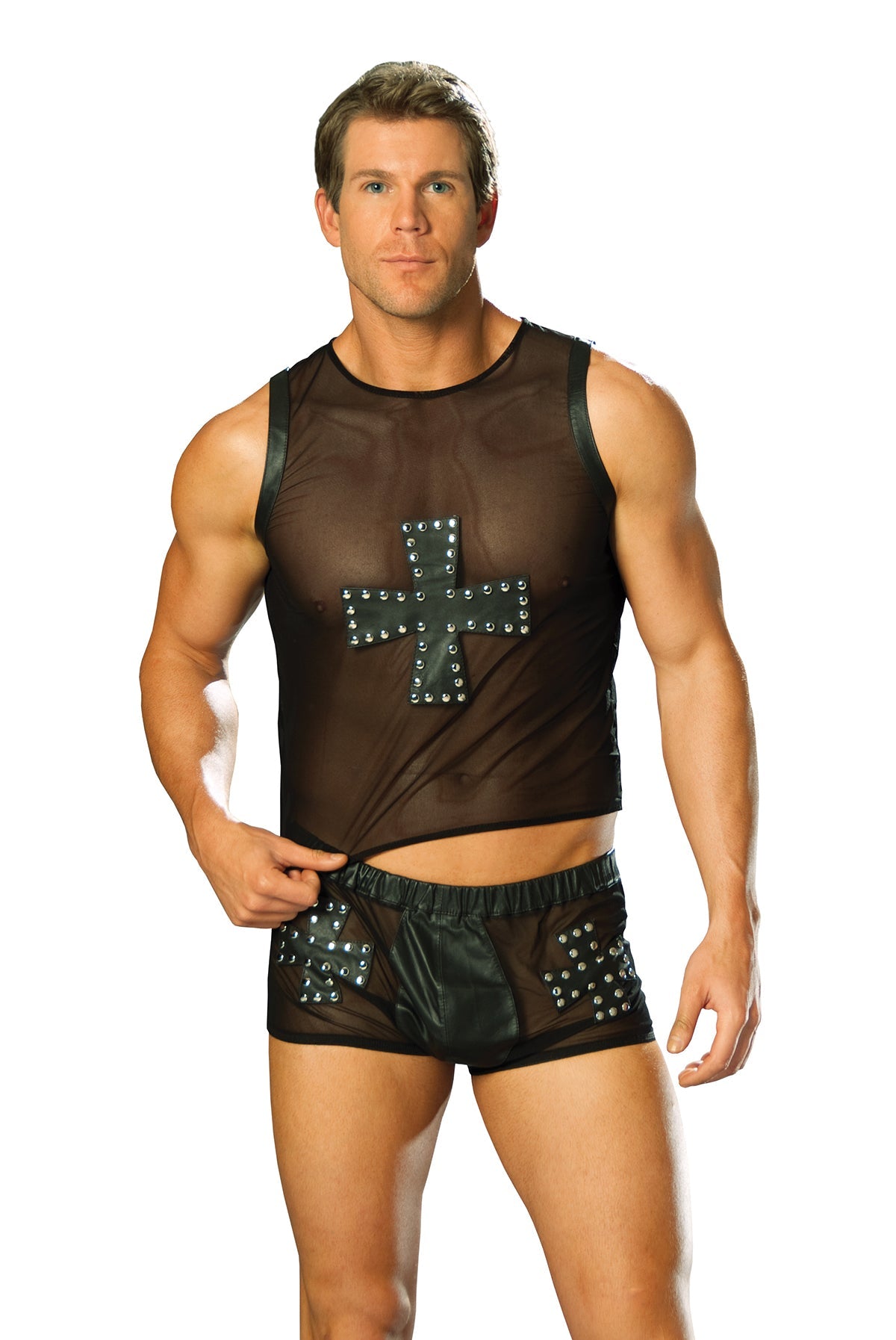 Mesh Tank Top with Leather Cross Extra Large - Tophatter Daily Deals