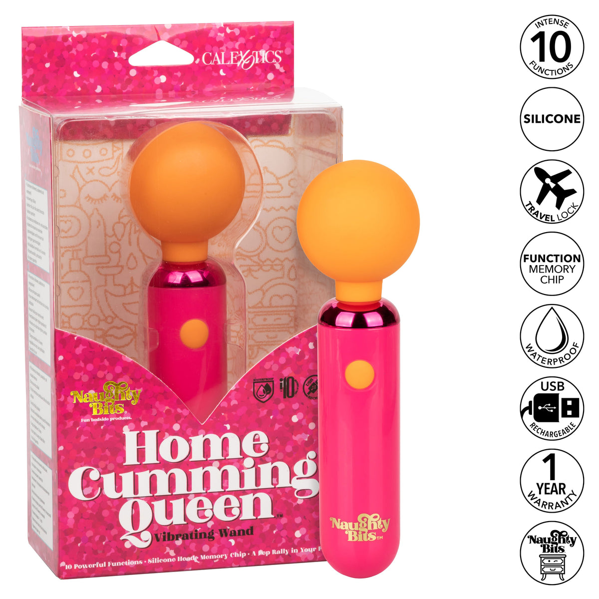 Naughty Bits Home Cumming Queen Vibrating Wand Pink and Orange Silicone Personal Massager > Sex Toys > Mini Massagers - Tophatter Daily Deals