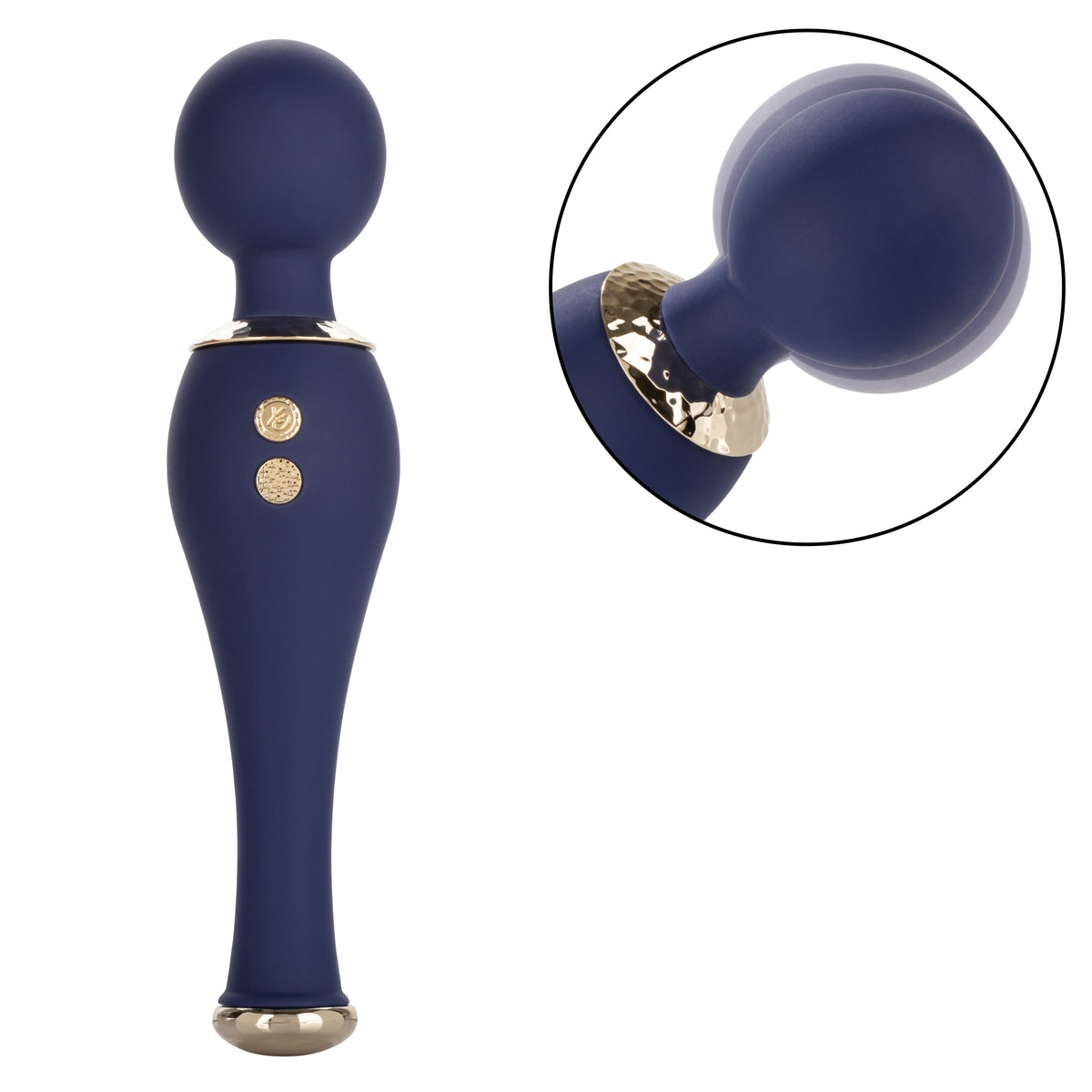 Chic Poppy Navy Blue Ultra-Plush Silicone Massager with 5 Vibration Levels and Gold Accents, Rechargeable, Waterproof > Sex Toys > Massage Wands - Tophatter Daily Deals