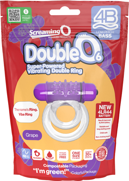 Double O 6 4B Low Pitch Bass (Grape) > Cock Ring > Vibrating - Tophatter Daily Deals
