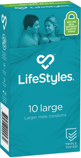 Large Easy-Fit Condom – Flared 56mm Nominal Width Lubricated Condom 10 Pack > Essentials > Condoms - Tophatter Daily Deals