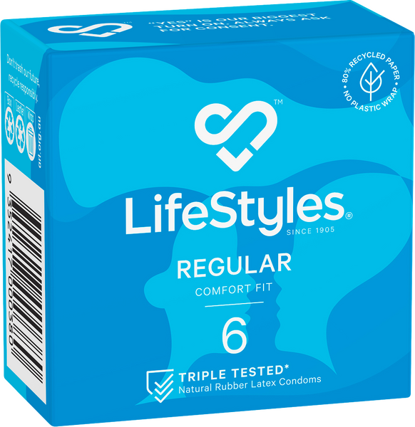 LifeStyles Regular Easy-Fit 54mm Nominal Width Latex Condoms 6 Pack > Essentials > Condoms - Tophatter Daily Deals