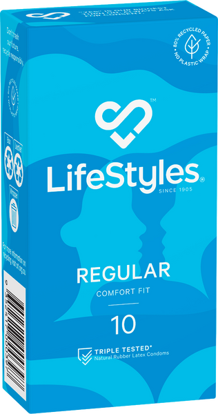 LifeStyles Regular – Easy-Fit Lubricated Latex Condoms 54mm 10 Pack > Essentials > Condoms - Tophatter Daily Deals