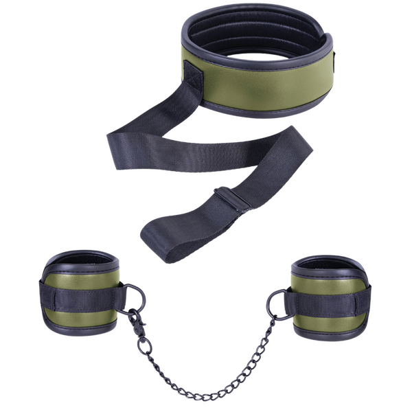 Adjustable Brown Collar with Handcuffs – Velcro Lock, Webbing Strap, 22.4cm Chain > Bondage Gear > Restraints - Tophatter Daily Deals