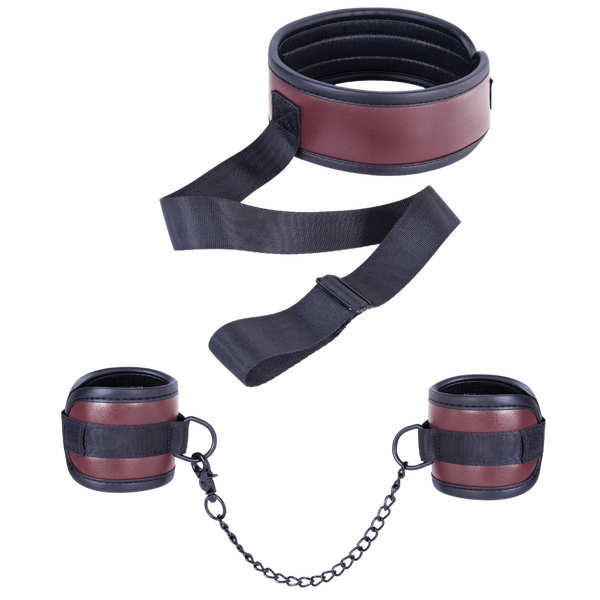 Adjustable Brown Collar with Handcuffs – Velcro Lock, Webbing Strap, 22.4cm Chain > Bondage Gear > Restraints - Tophatter Daily Deals