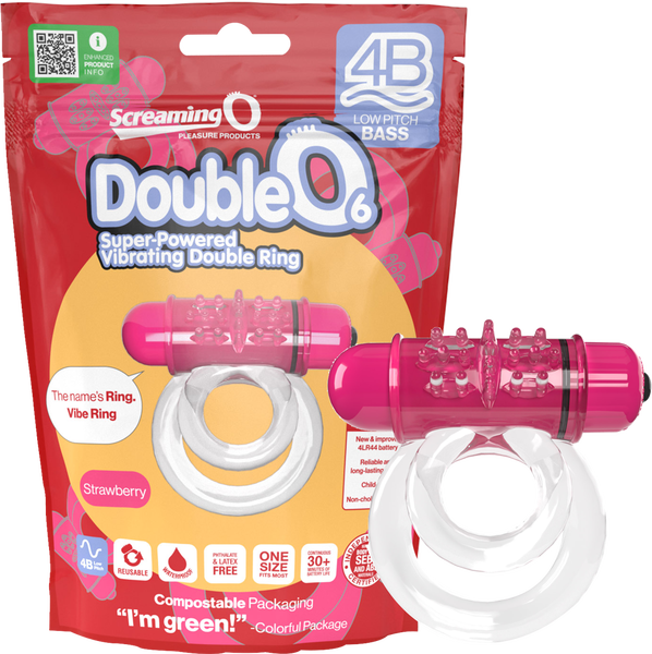 Double O 6 4B Low Pitch Bass (Strawberry) > Cock Ring > Vibrating - Tophatter Daily Deals