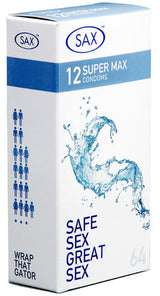 Sax Super Max Fit 12 Pack – 64mm Latex Condoms Pack of 12 > Essentials > Condoms - Tophatter Daily Deals