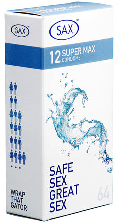 Sax Super Max Fit 12 Pack – 64mm Latex Condoms Pack of 12 > Essentials > Condoms - Tophatter Daily Deals