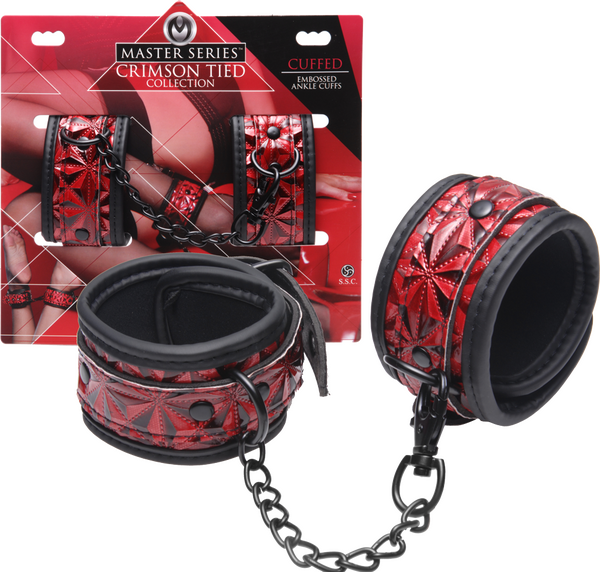 Crimson Tied Embossed Ankle Cuffs – Adjustable Bondage Accessories > Bondage Gear > Restraints - Tophatter Daily Deals