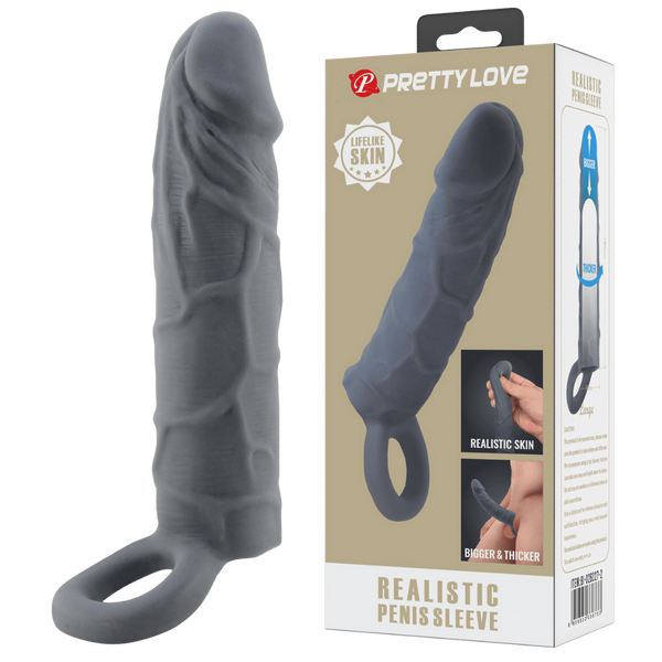 Realistic Spearhead Veiny Penis Sleeve – Enlargement Sleeve with Strap > Sex Toys For Men > Penis Sleeves - Tophatter Daily Deals