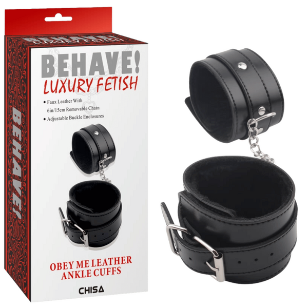 Obey Me Leather Ankle Cuffs – Adjustable Metal Hook Ankle Cuffs > Bondage Gear > Restraints - Tophatter Daily Deals