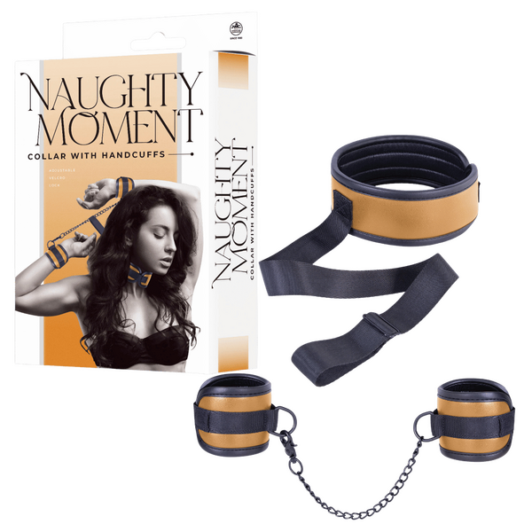 Adjustable Brown Collar with Handcuffs – Velcro Lock, Webbing Strap, 22.4cm Chain > Bondage Gear > Restraints - Tophatter Daily Deals