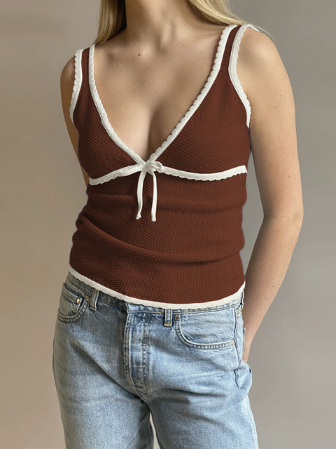 Lace-Up Backless Tank Top For Women Brown Blouses - Tophatter Daily Deals
