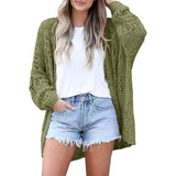 Ladies Crochet Cardigan Sweater Army Green Women's Outerwear - Tophatter Daily Deals