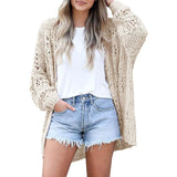 Ladies Crochet Cardigan Sweater Beige Women's Outerwear - Tophatter Daily Deals