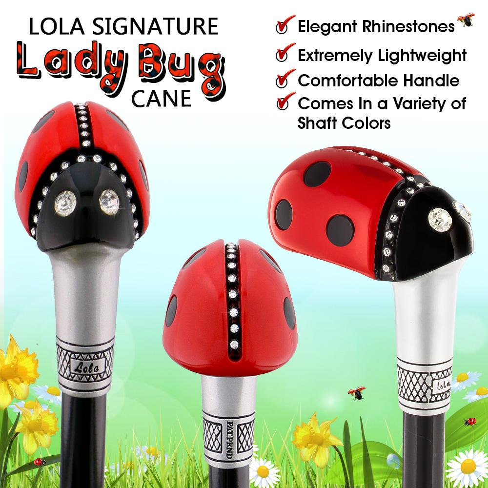 Lady Bug Lola Signature Carbon Fiber Walking Cane - 1 Black Shaft Superlite Carbon Fiber Walking Canes - Tophatter Daily Deals