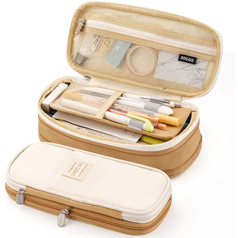 Large Capacity Pencil Case Storage Bag Khaki School, Office & Art Supplies - Tophatter Daily Deals