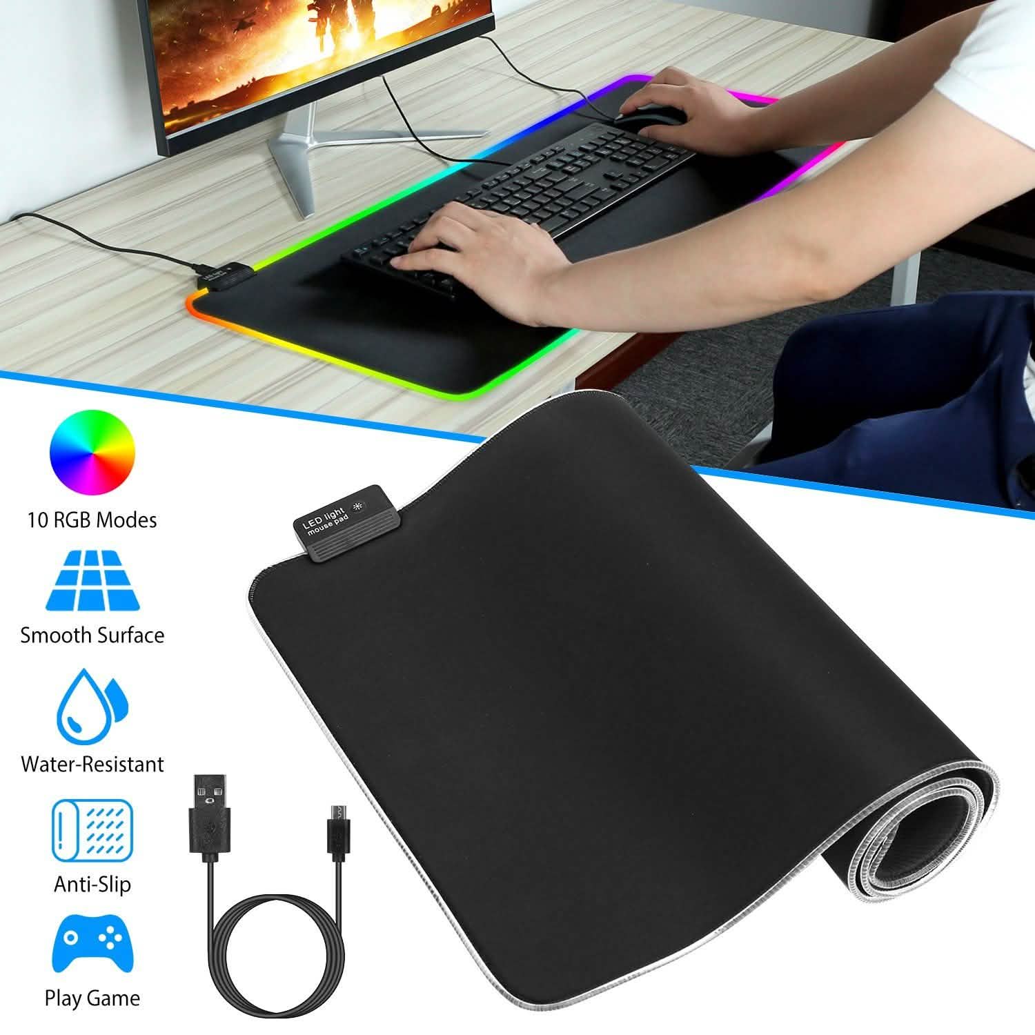 Large LED RGB Computer Keyboard Mouse Mat Computer Accessories - Tophatter Daily Deals