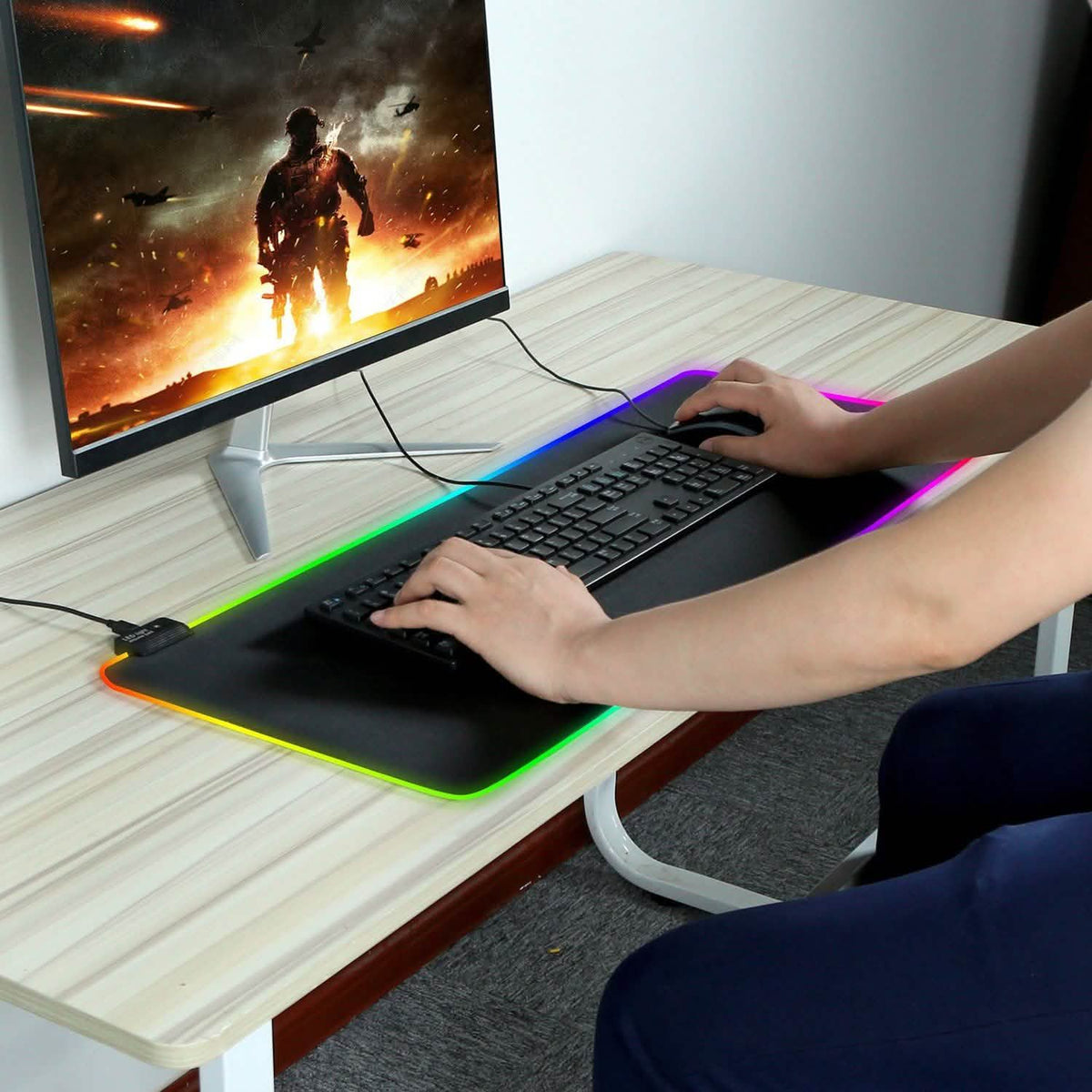 Large LED RGB Computer Keyboard Mouse Mat Computer Accessories - Tophatter Daily Deals
